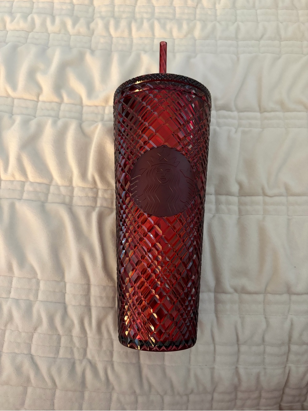 Starbucks Red Faceted Cold Cup Tumbler with Straw